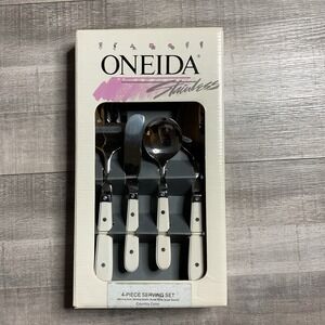 Oneida Stainless 4 Piece Serving Set Country Color White‎ Handles